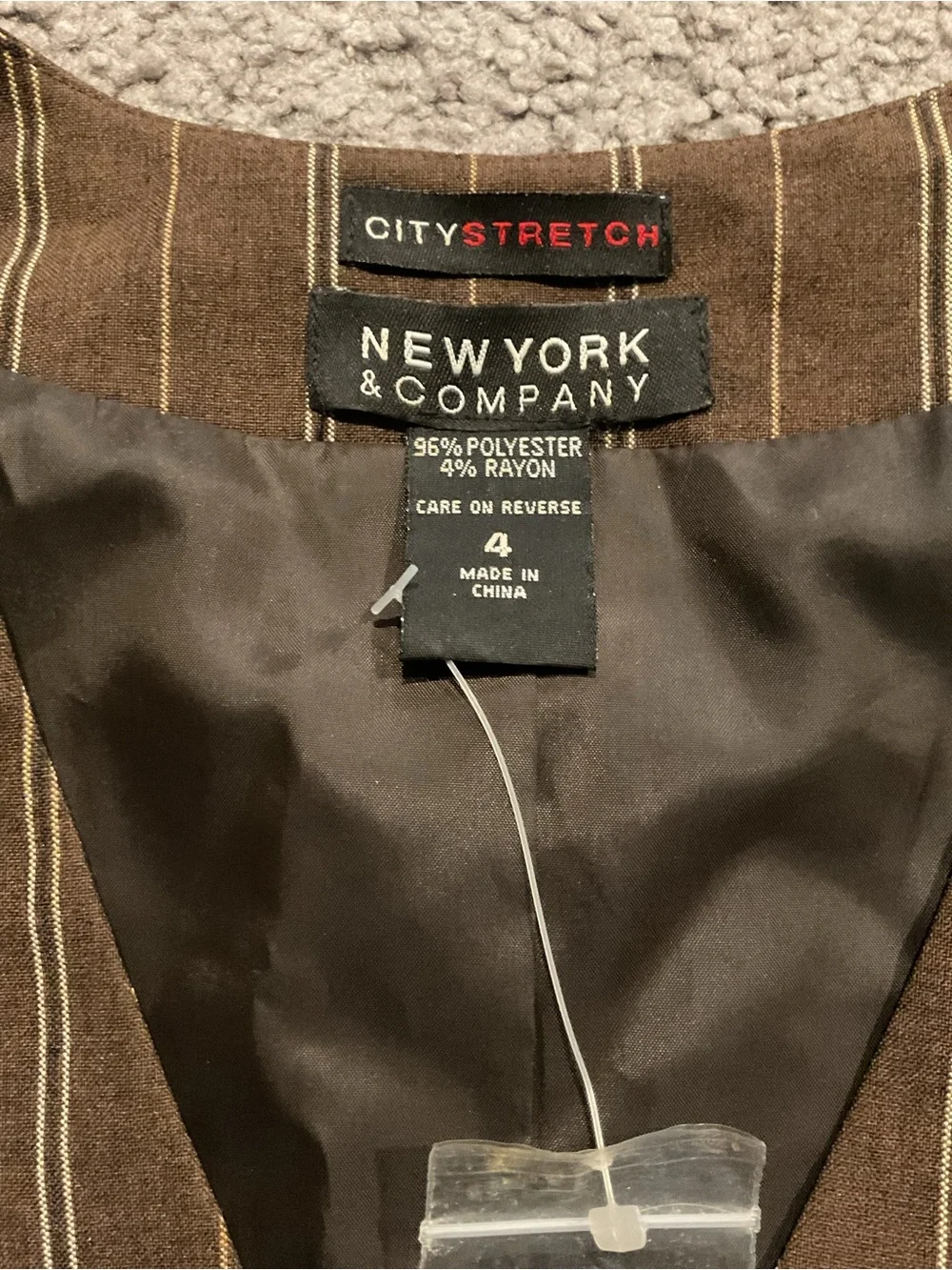 New York & Company Striped Brown Button Up Dress Vest Y2K Suit Work sz 4
